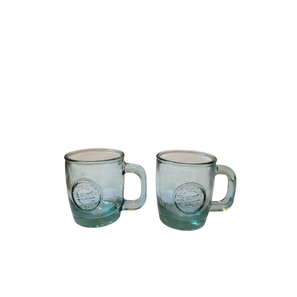 Authentic San Miguel 100% Recycled Aqua Glass Mugs Set (2) Made In Spain